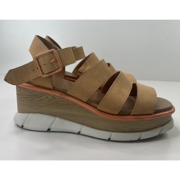Sorel Joanie III Wedge Platform Sandals Peach Leather Ankle Strap Women's 9 - Picture 1 of 8